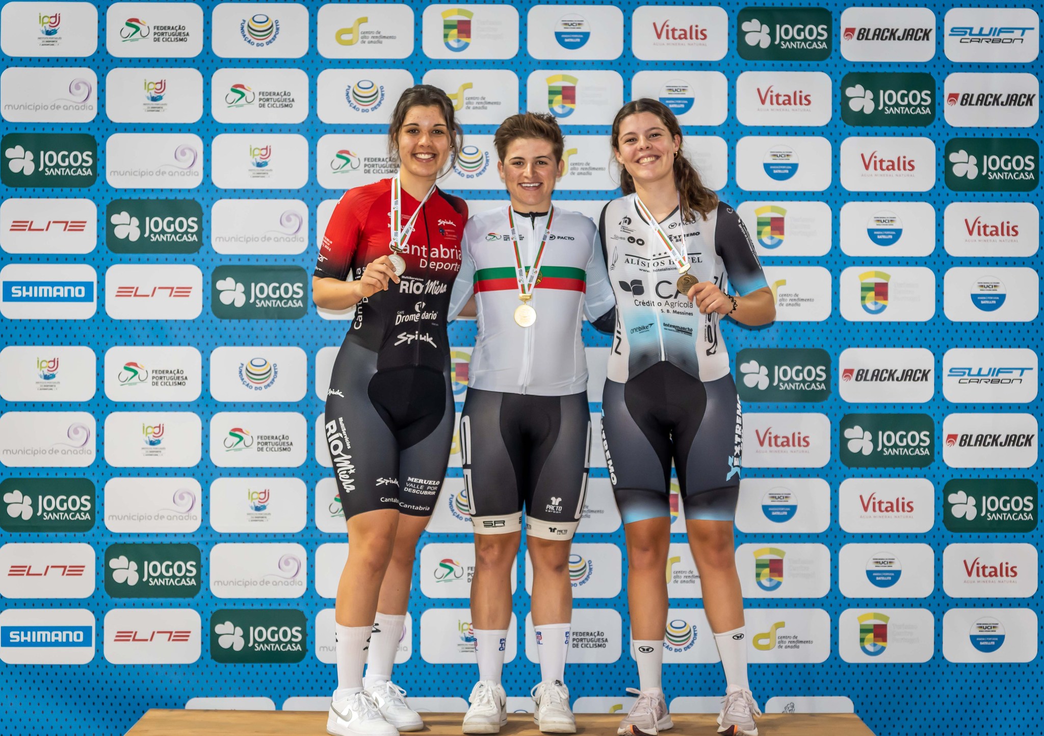 O pódio da Eliminação dos Campeonatos Nacionais de Pista com Beatriz Roxo, Maria Martins e Patrícia Duarte