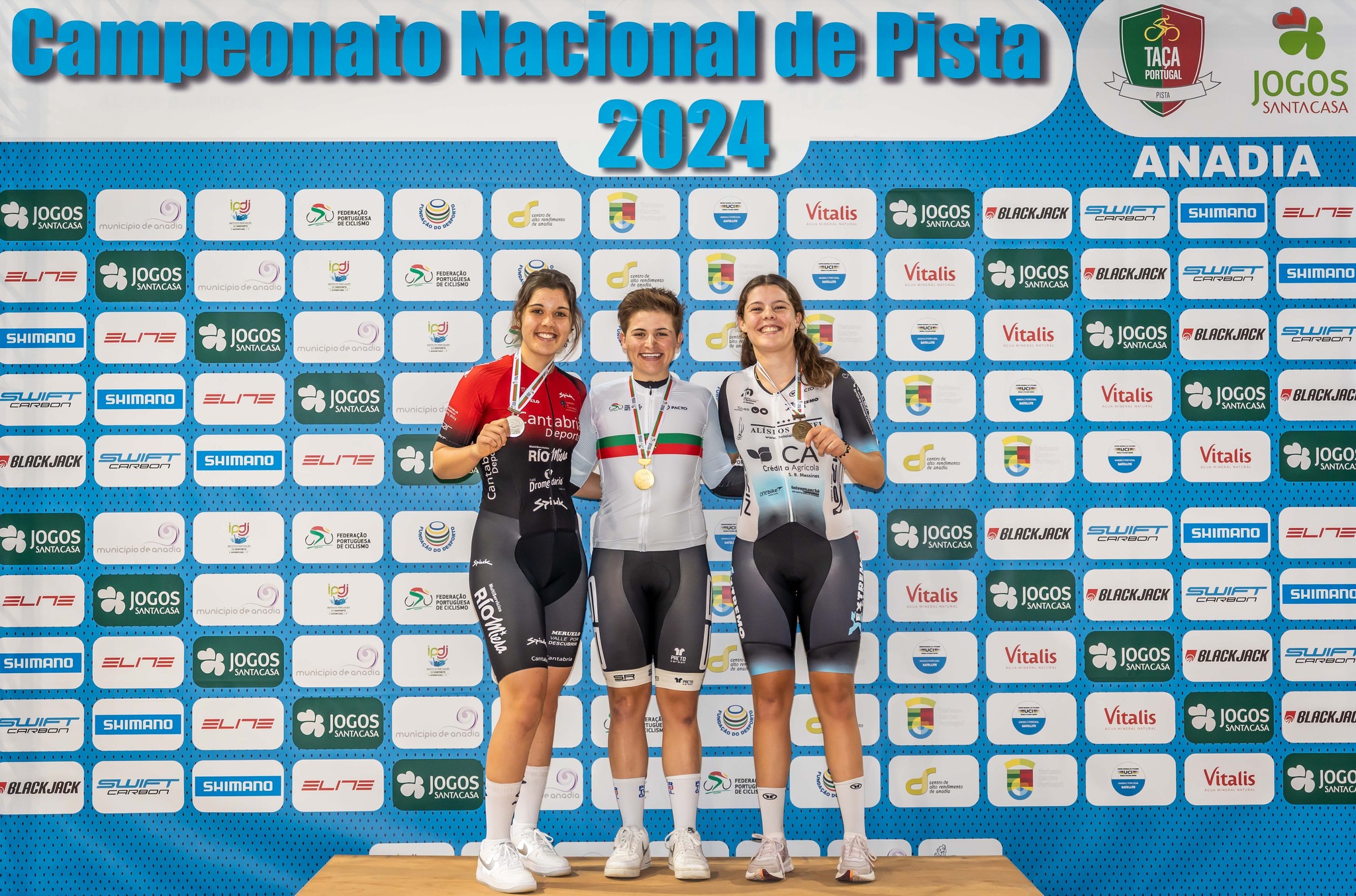 O pódio do Scratch dos Campeonatos Nacionais de Pista com Beatriz Roxo, Maria Martins e Patrícia Duarte