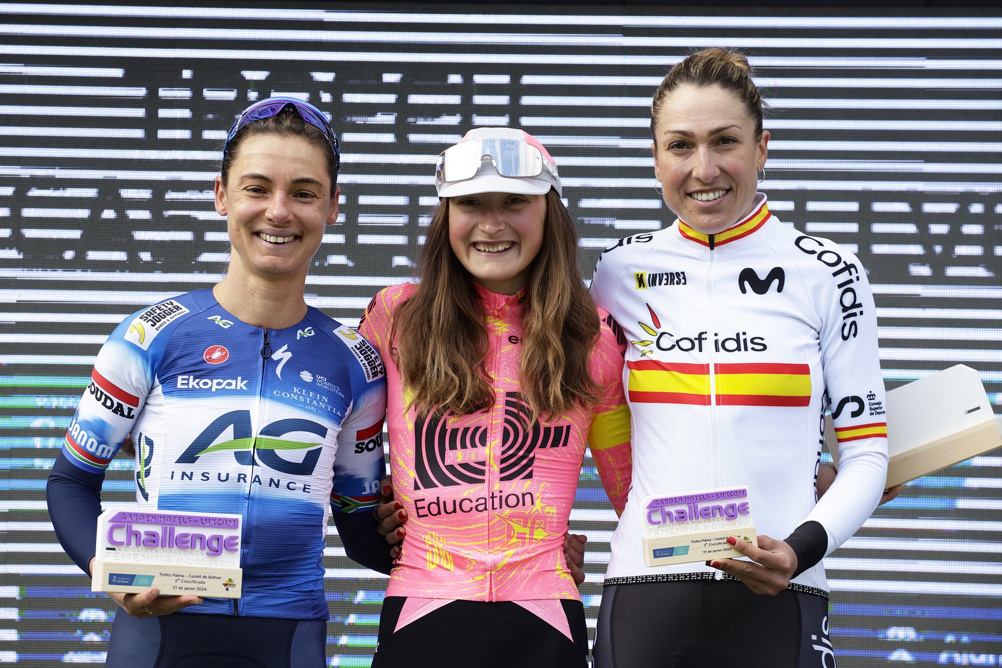 O pódio do Trofeo Palma Femina com Ashleigh Moolman Pasio - Magdeleine Vallieres Mill - Mavi Garcia 