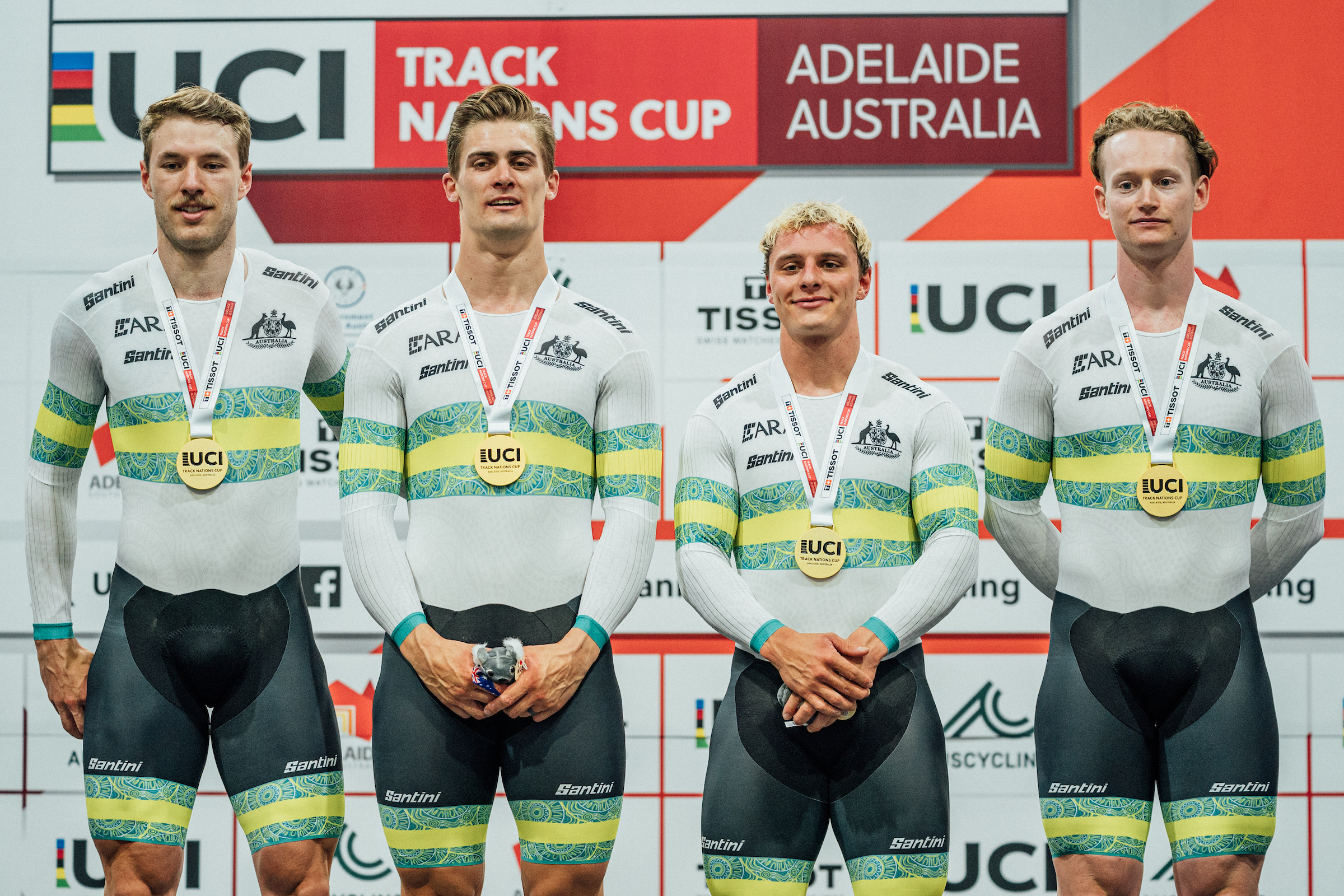 Leigh Hoffman, Matthew Glaetzer, Matthew Richardson e Thomas Cornish deram o primeiro Ouro à Austrália em casa nesta edição da Track Nations Cup (Foto: UCI)