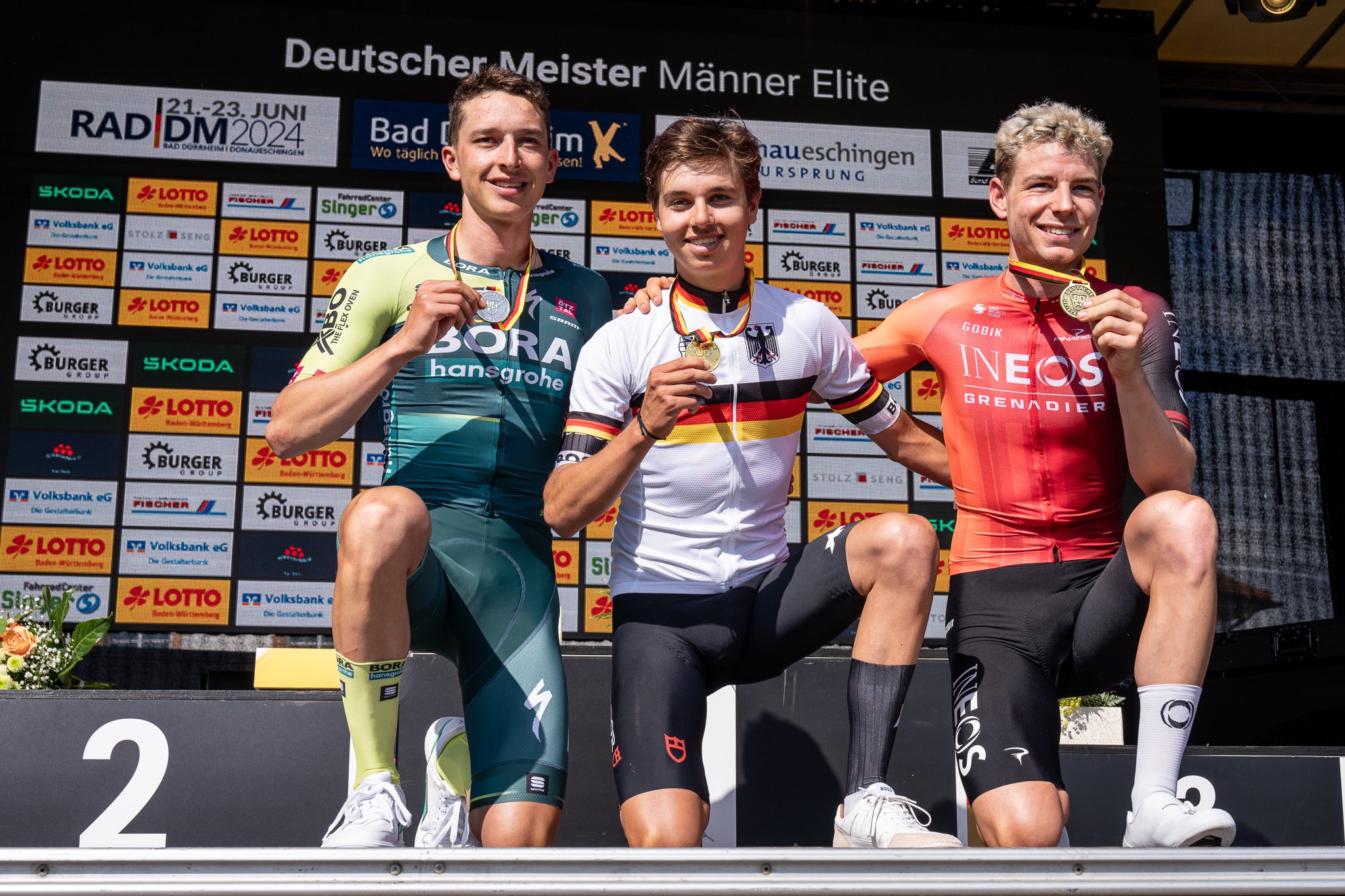 Pódio dos Elites Masculinos da Alemanha com Florian Lipowitz, Marco Brenner e Kim Heiduk (Foto: Anderl Hartmann)