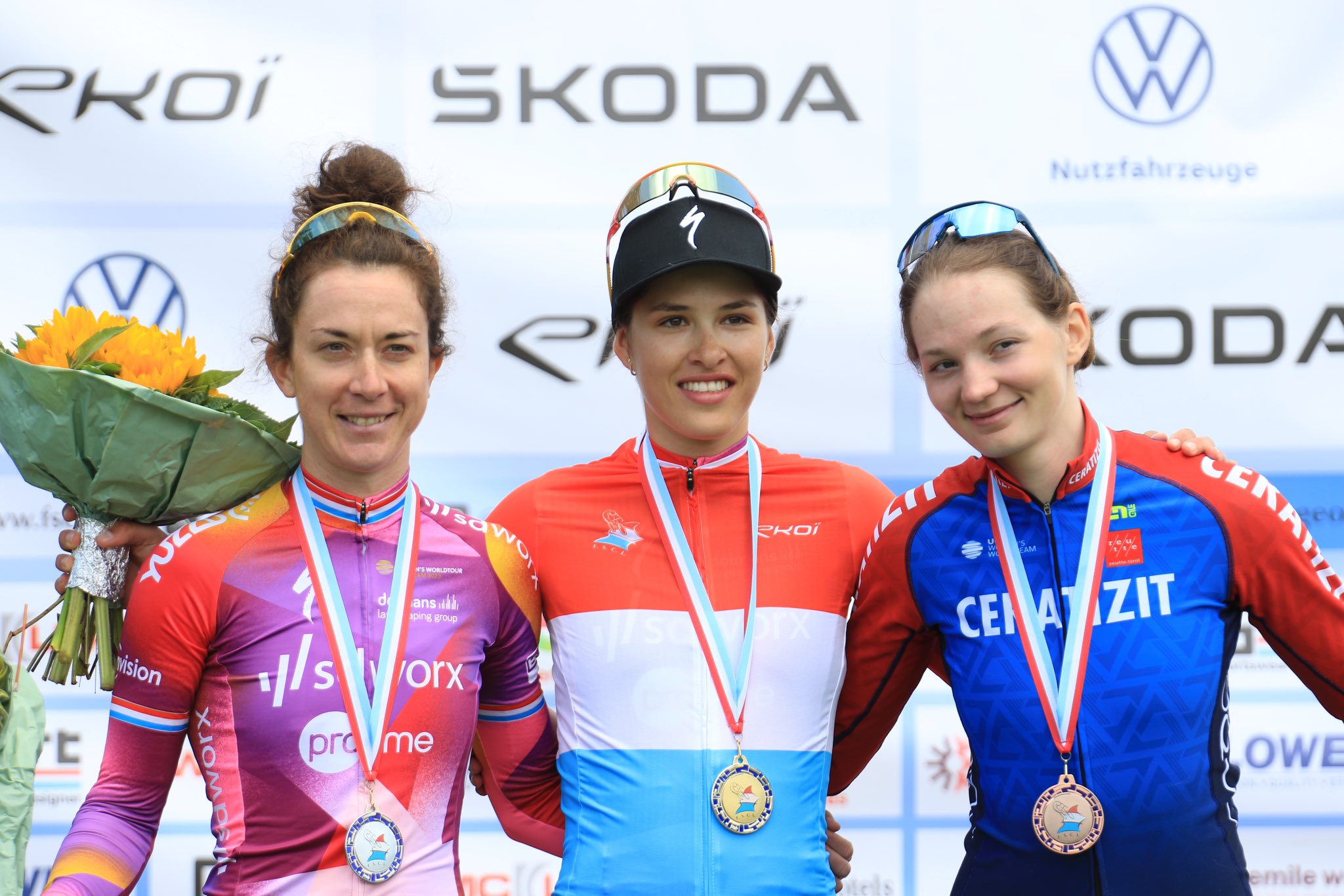 Pódio das Elites Femininas do Luxemburgo com Christine Majerus, Marie Schreiber e Nina Berton (Foto: FSCL)
