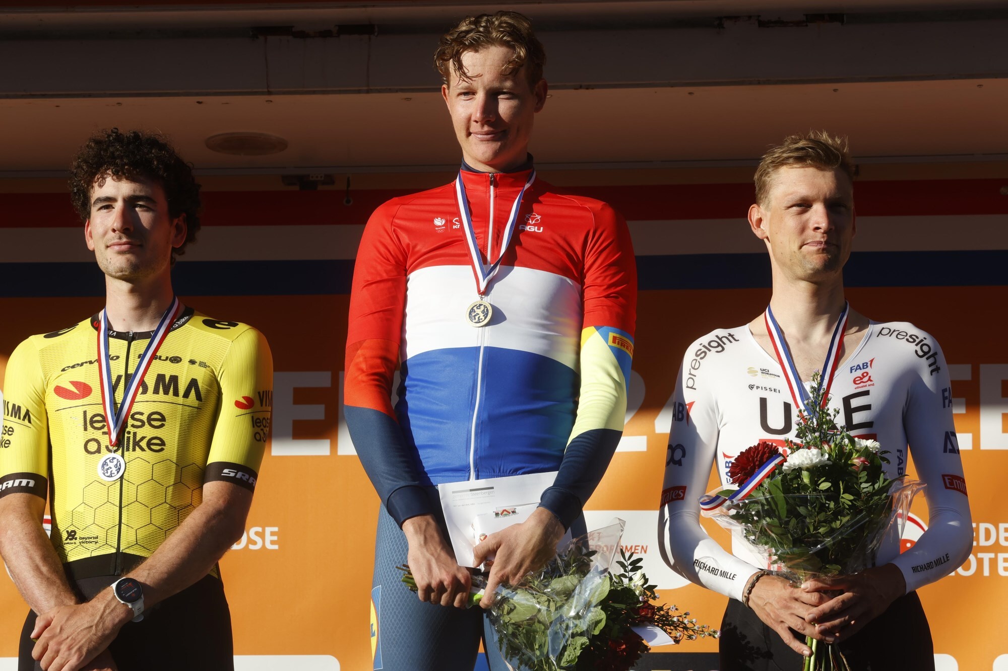 Pódio dos Elites Masculinos dos Países Baixos com Mick Van Dijke, Daan Hoole e Sjoerd Bax (Foto: Cor Vos)