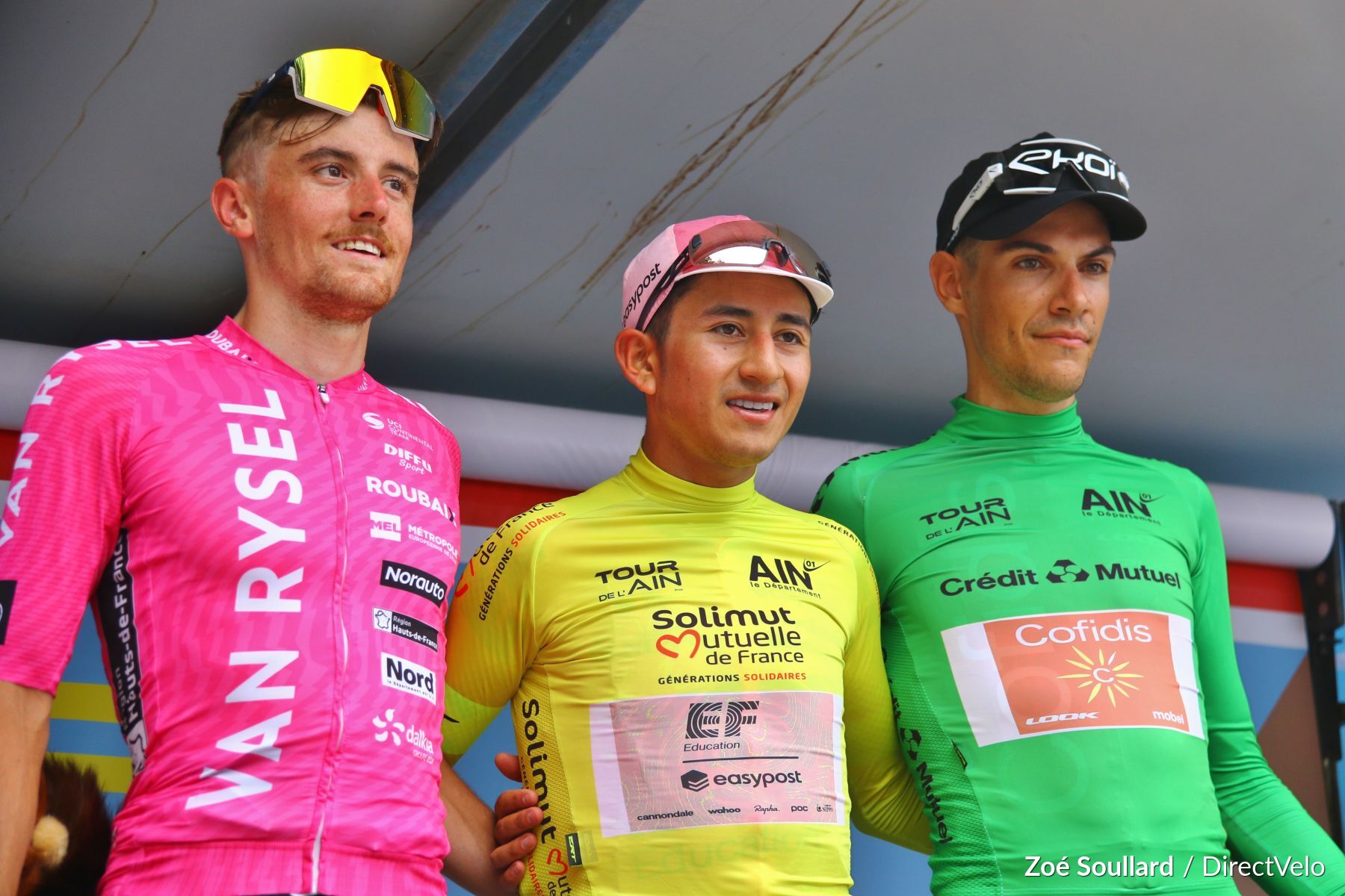 Pódio Final do Tour de l'Ain com Rémi Capron, Alexander Cepeda e Stefano Oldani