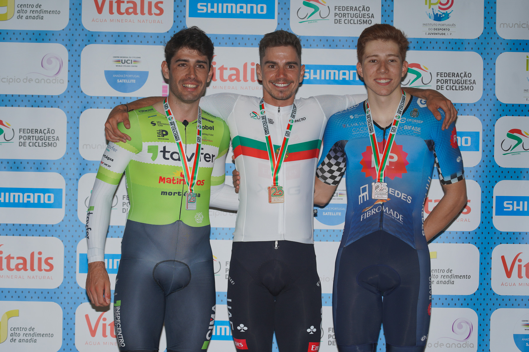 O pódio da Eliminação dos elites masculinos com João Matias, Rui Oliveira e João Martins