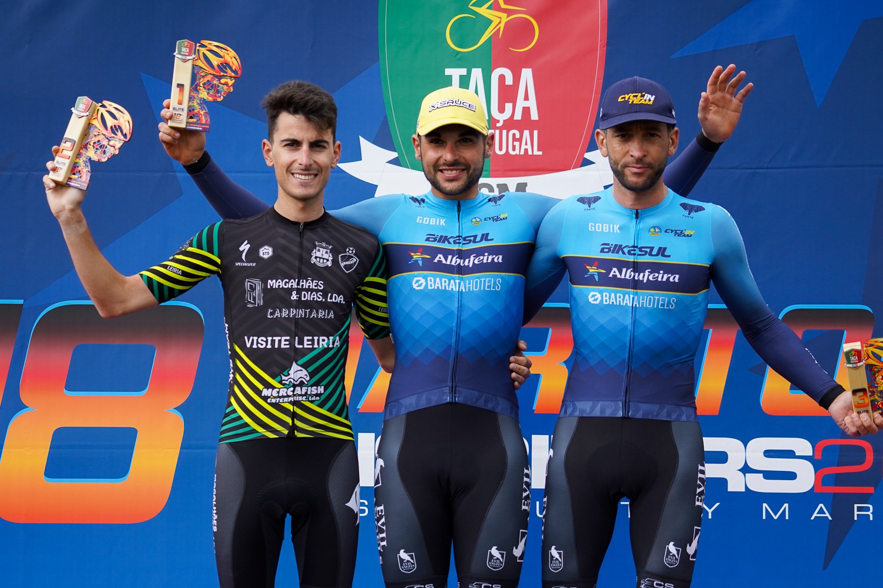 O pódio dos elites masculinos com Guilherme Mota, Filipe Francisco e Andrew Henriques