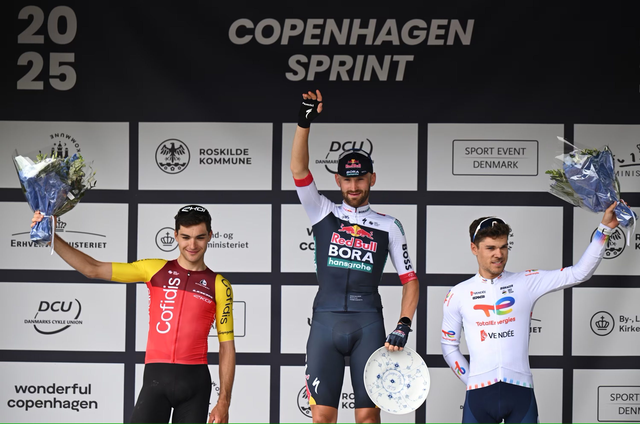 O pódio da Copenhagen Sprint com Alexis Renard, Jordi Meeus e Emilien Jeannière 