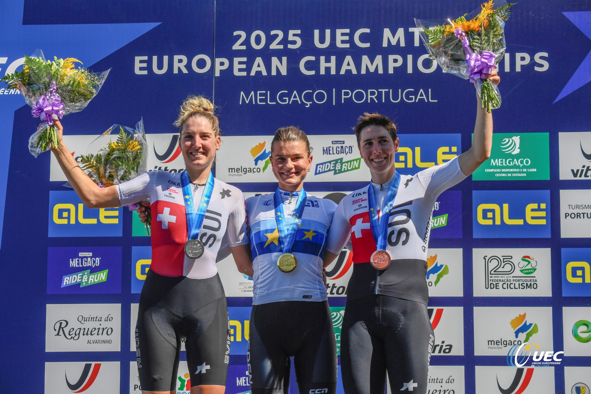 O pódio das elites femininas com Nicole Koller, Jenny Rissveds e Linda Indergand