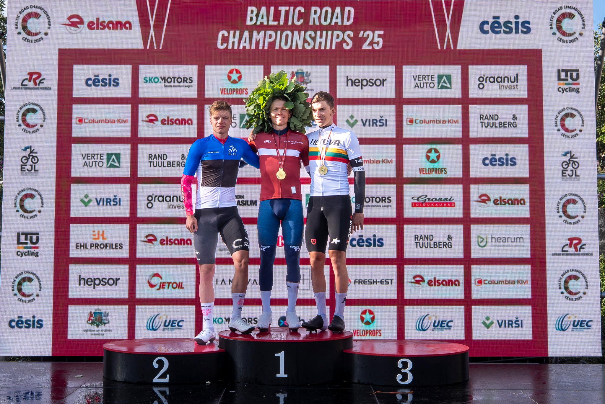 Madis Mihkels, Toms Skujins e Aivaras Mikutis são os novos Campeões Nacionais da Estónia, Letônia e Lituânica, respetivamente (Foto: Latvia Cycling Federation)