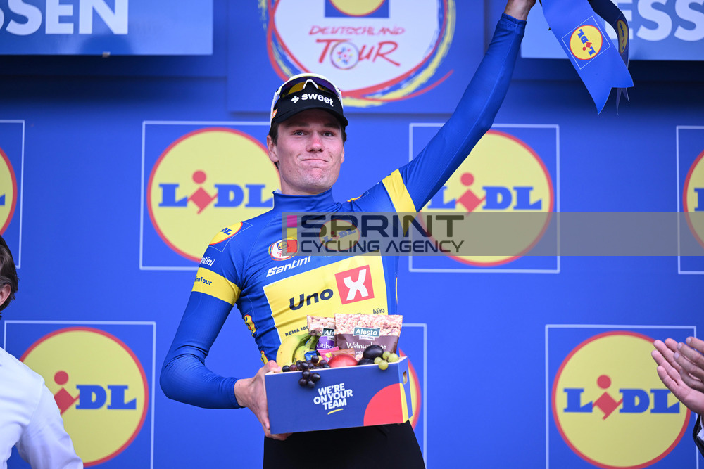 Soren Waerenskjold é o primeiro camisola azul do Deutschland Tour (Foto: Szymon Gruchalski/CV/SprintCyclingAgency©2025)