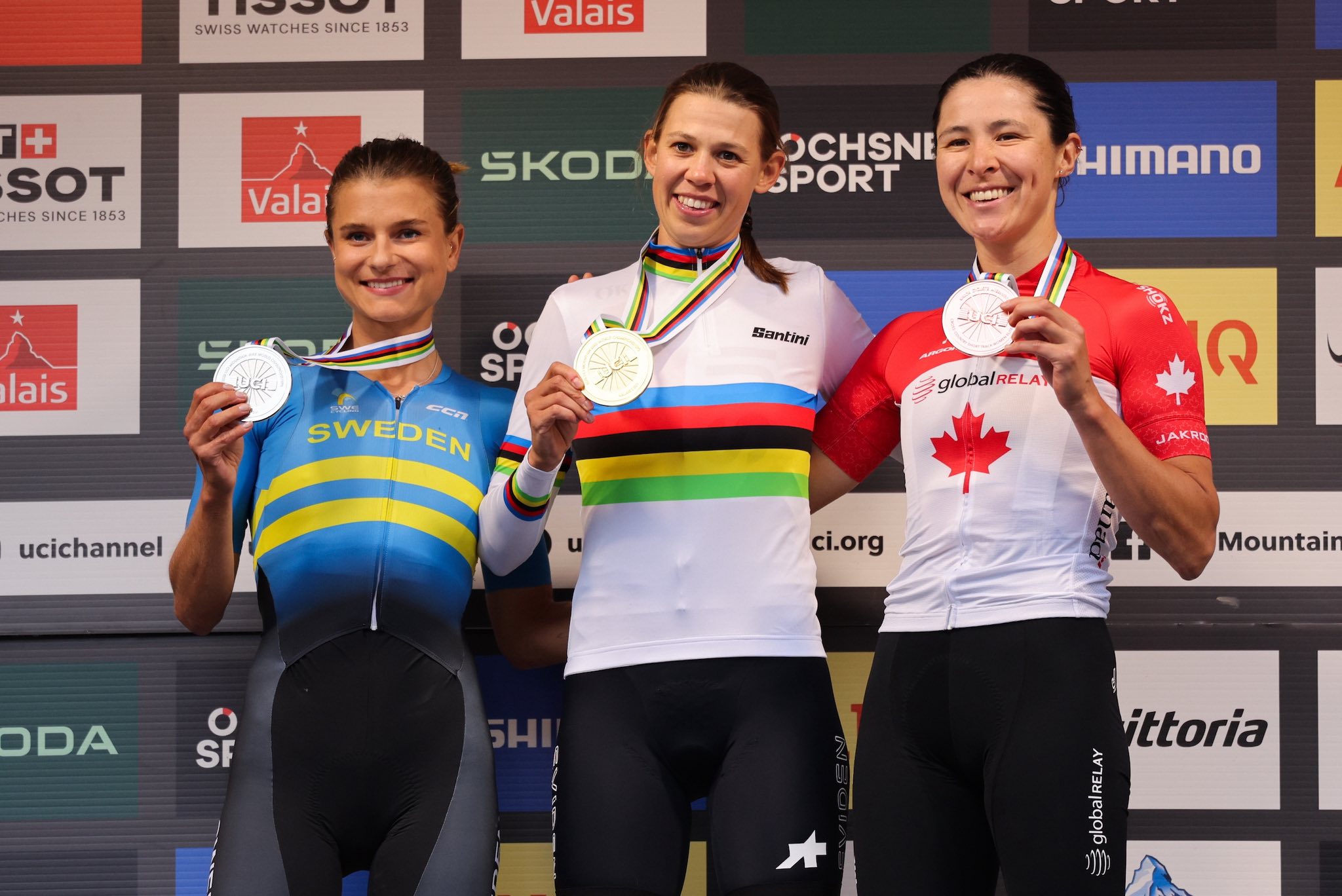 O pódio das elites femininas com Jenny Rissveds, Alessandra Keller e Jennifer Jackson (Foto: UCI)