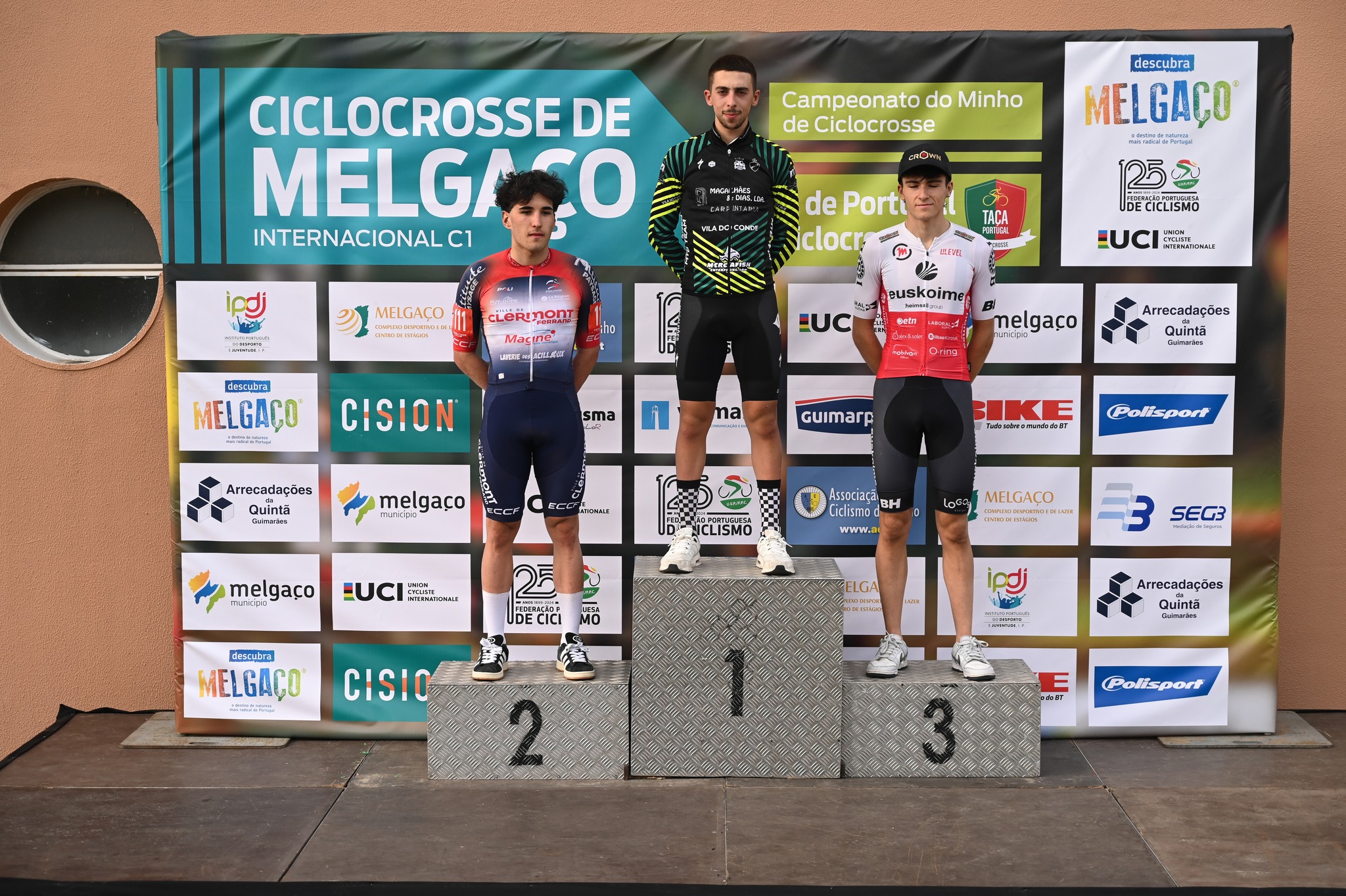 O pódio dos Sub-23 masculinos com Nathan Graca, Rafael Sousa e Unax Galan