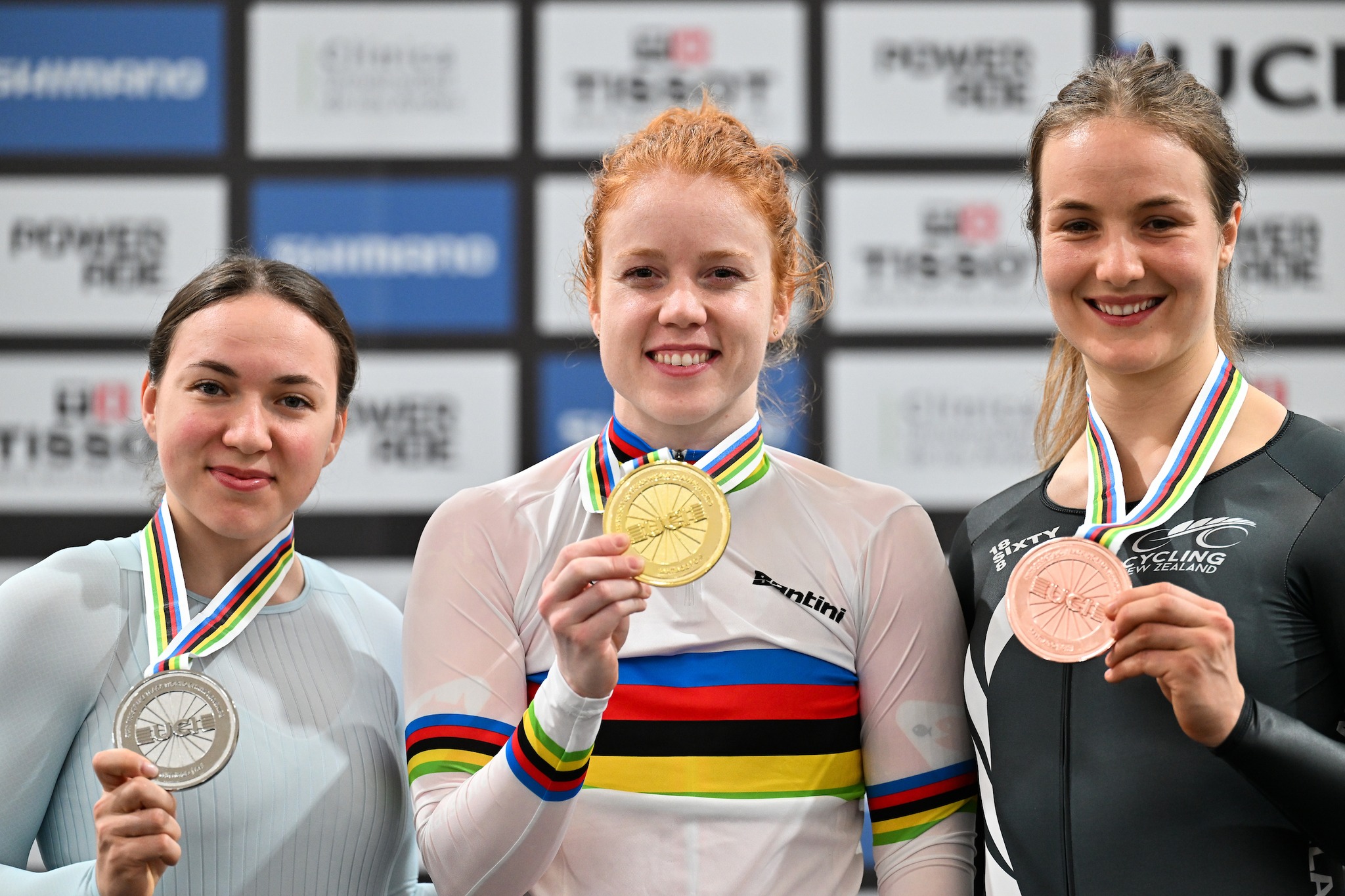 O pódio do 1km Feminino com Iana Burlakova, Hetty van de Wouw e Ellesse Andrews