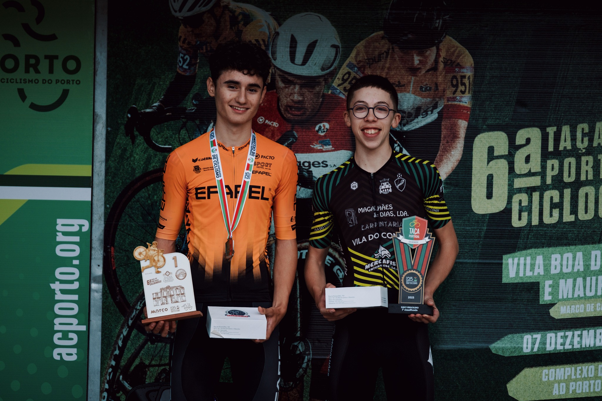 O pódio da Taça de Portugal de Ciclocrosse dos Cadetes masculinos com Carlos Silva e Renato Sousa