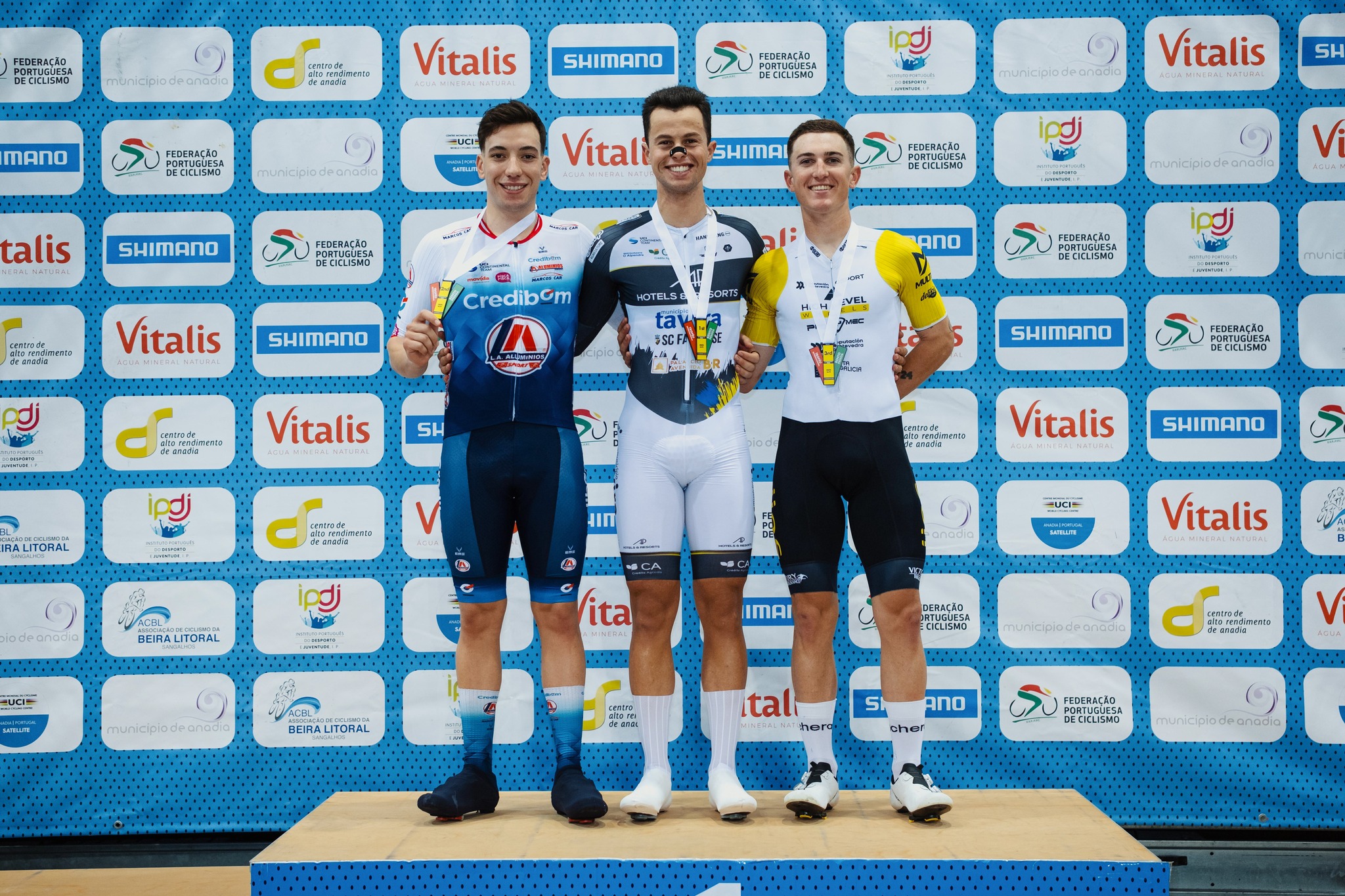 O pódio da Eliminação dos elites masculinos com Diogo Narciso, Miguel Salgueiro e Sergio Serrano