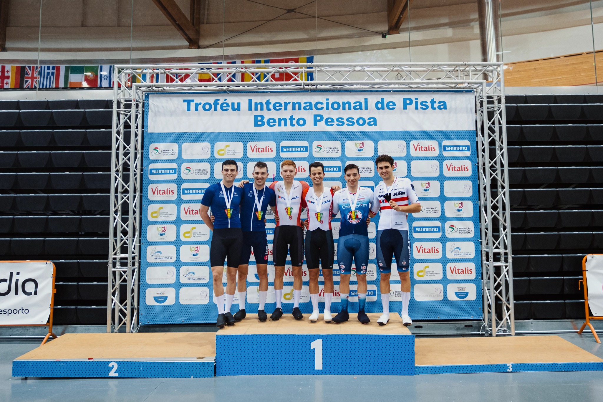 O pódio do Madison dos elites masculinos com Gabriel Baptista e Daniel Dias, João Martins e Miguel Salgueiro e Diogo Narciso e Tim Wafler