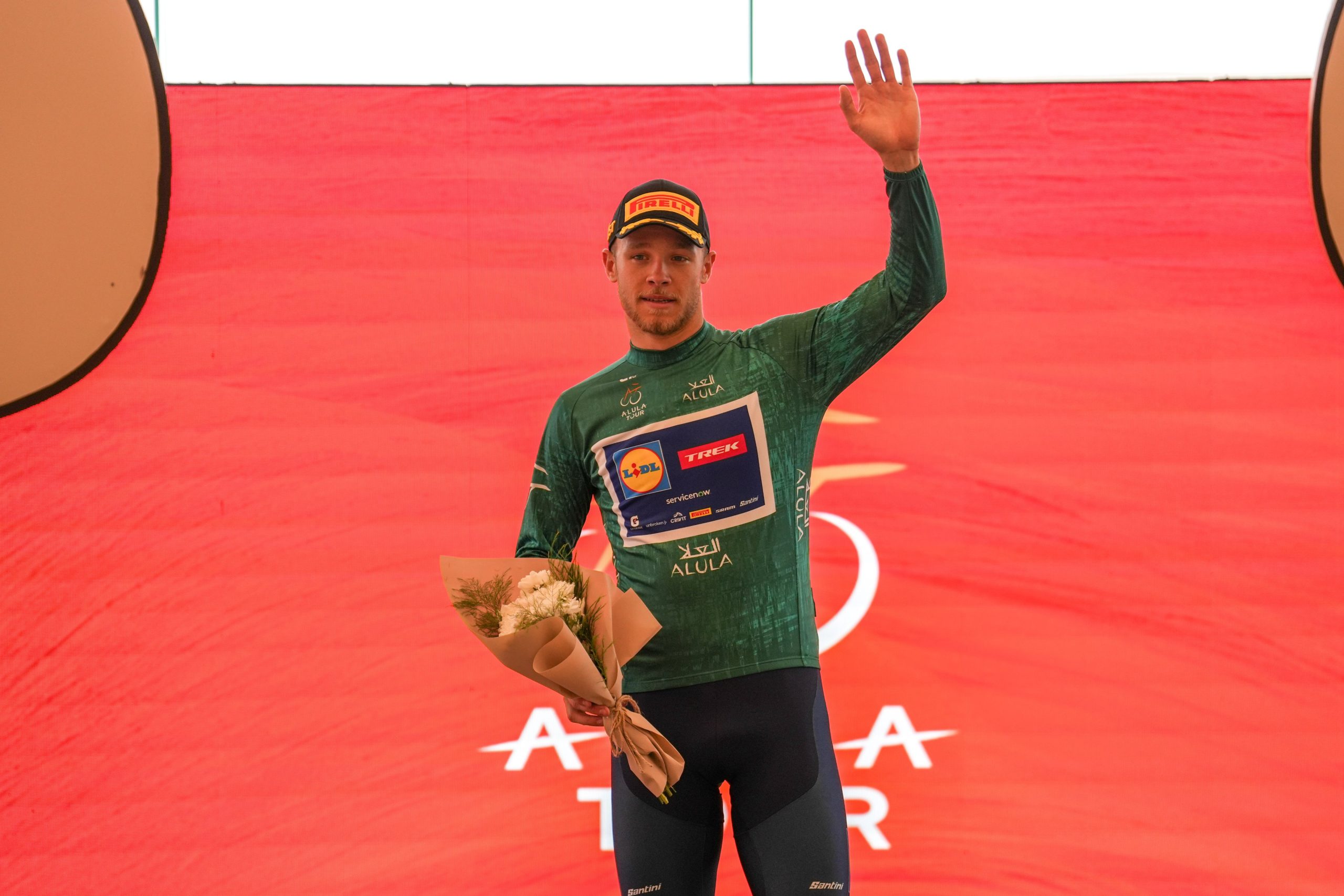 Milan Fretin é o primeiro camisola verde do AlUla Tour (Foto: ASO)