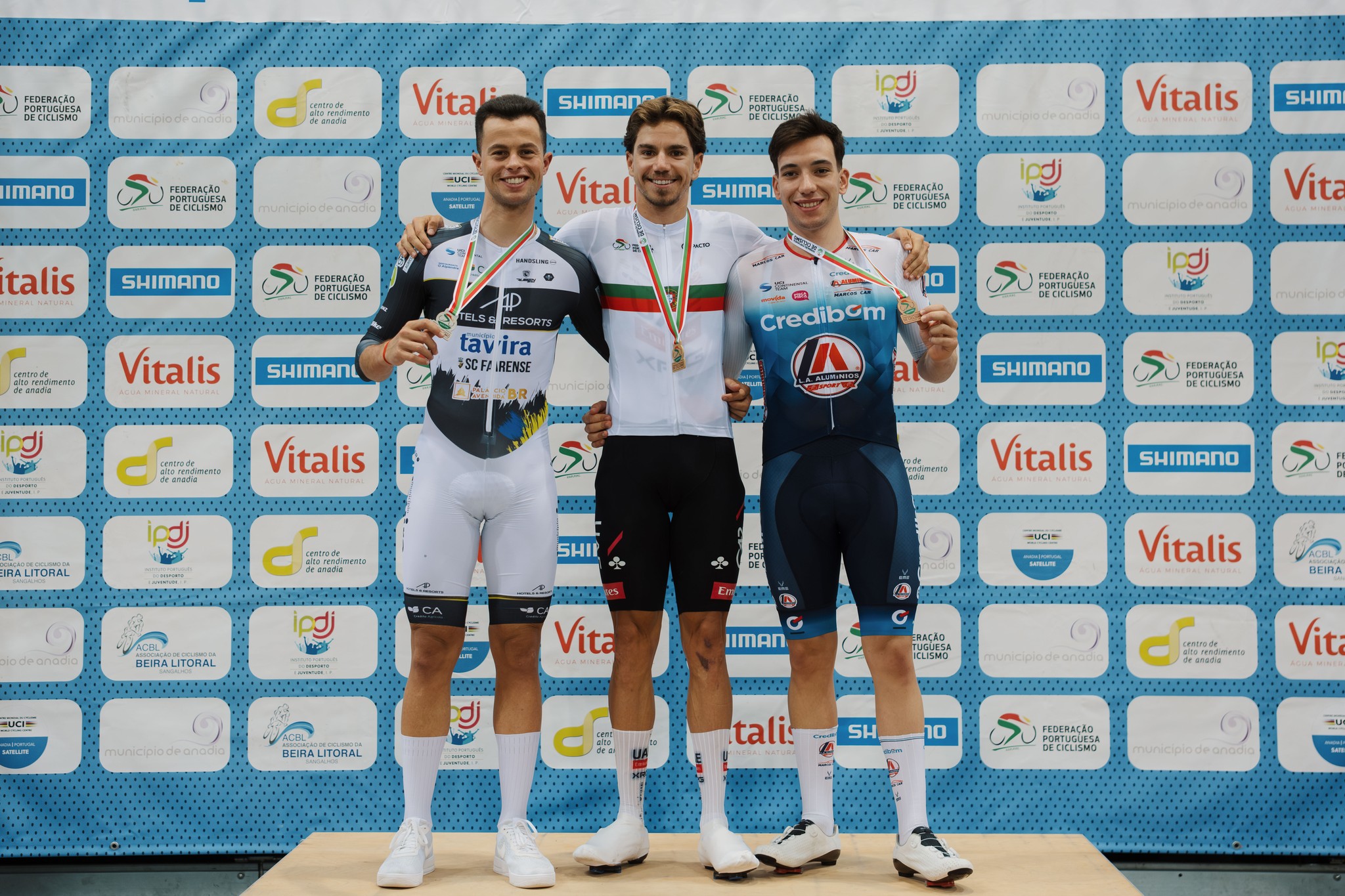 O pódio da Eliminação dos elites masculinos com Miguel Salgueiro, Rui Oliveira e Diogo Narciso