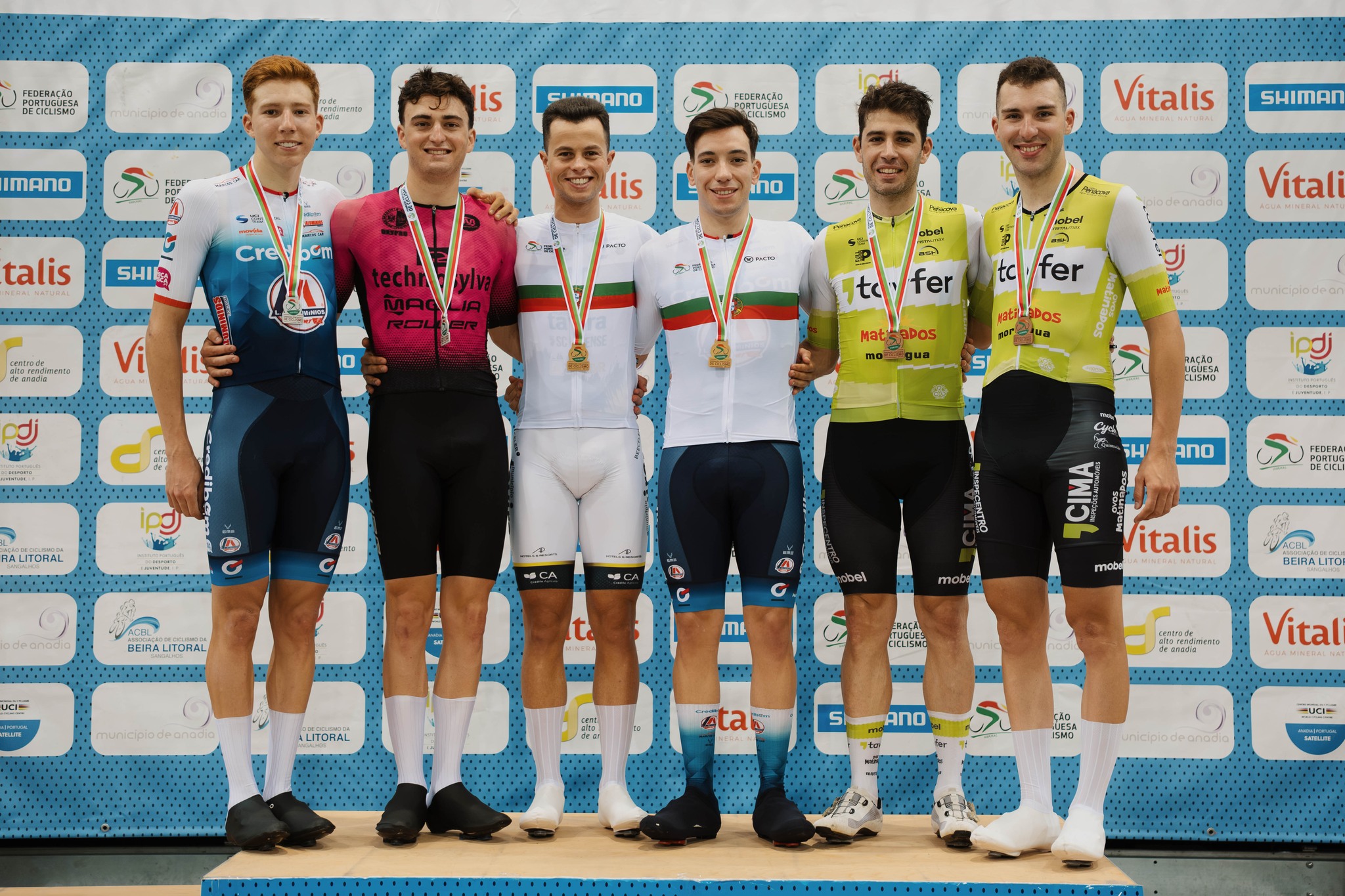 O pódio do Madison dos elites masculinos com João Martins e Gabriel Baptista, Miguel Salgueiro e Diogo Narciso e João Matias e Daniel Dias