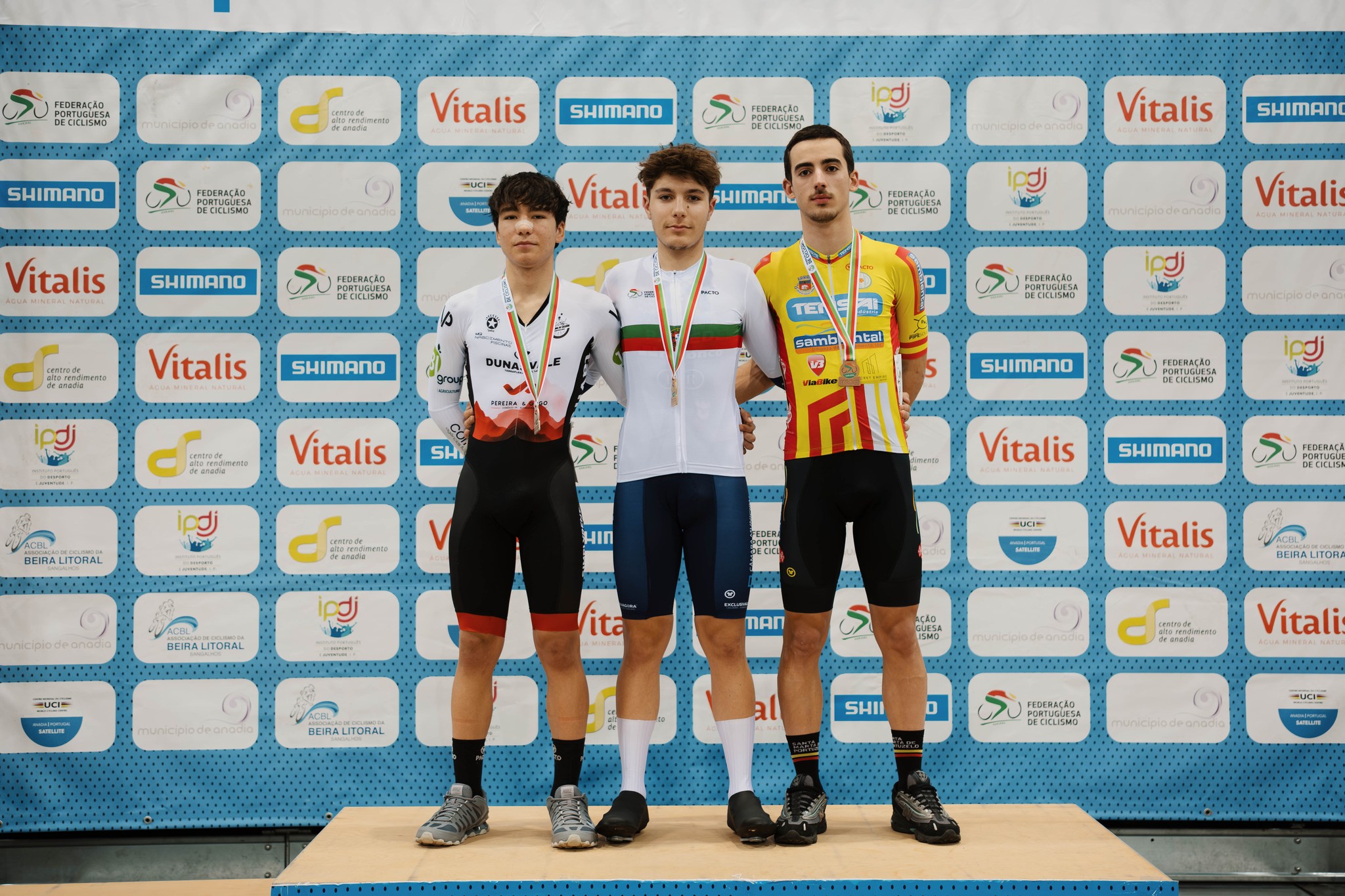 O pódio do Scratch dos juniores masculinos com Afonso Guerreiro, João Silva e Simão Pedrosa