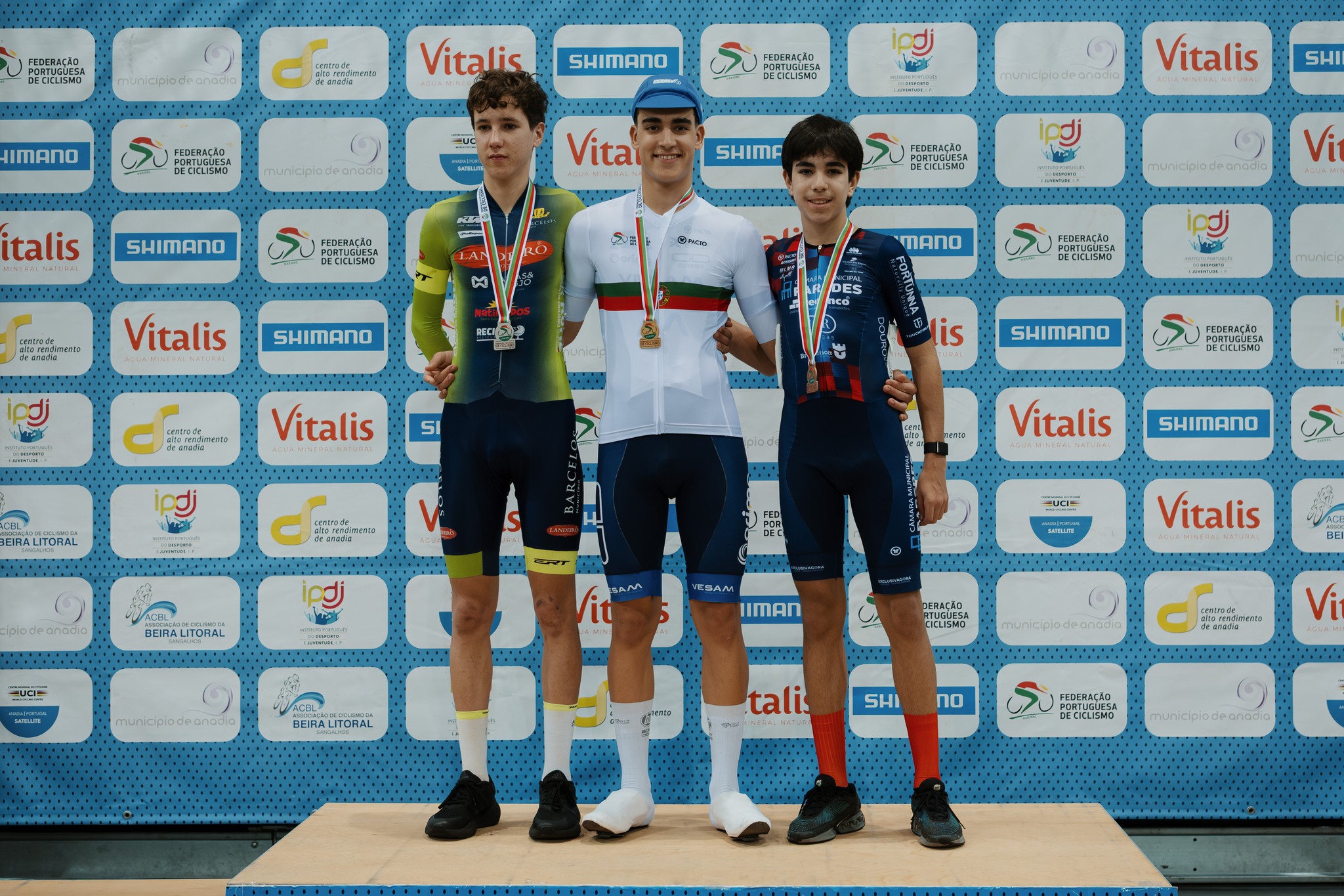 O pódio do Scratch dos cadetes masculinos com José Gomes, Bruno Nogueira e Martim Quitério