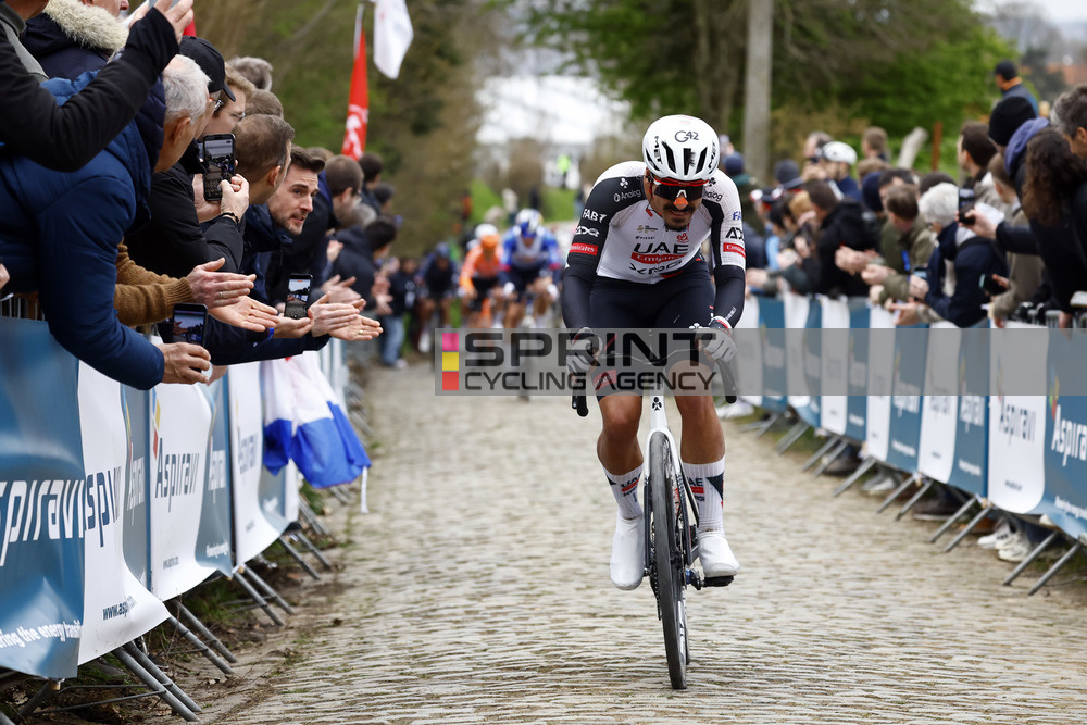 O ataque de António Morgado no Oude Kwaremont (Foto: Dion Kerckhoffs/CV/SprintCyclingAgency©2026)