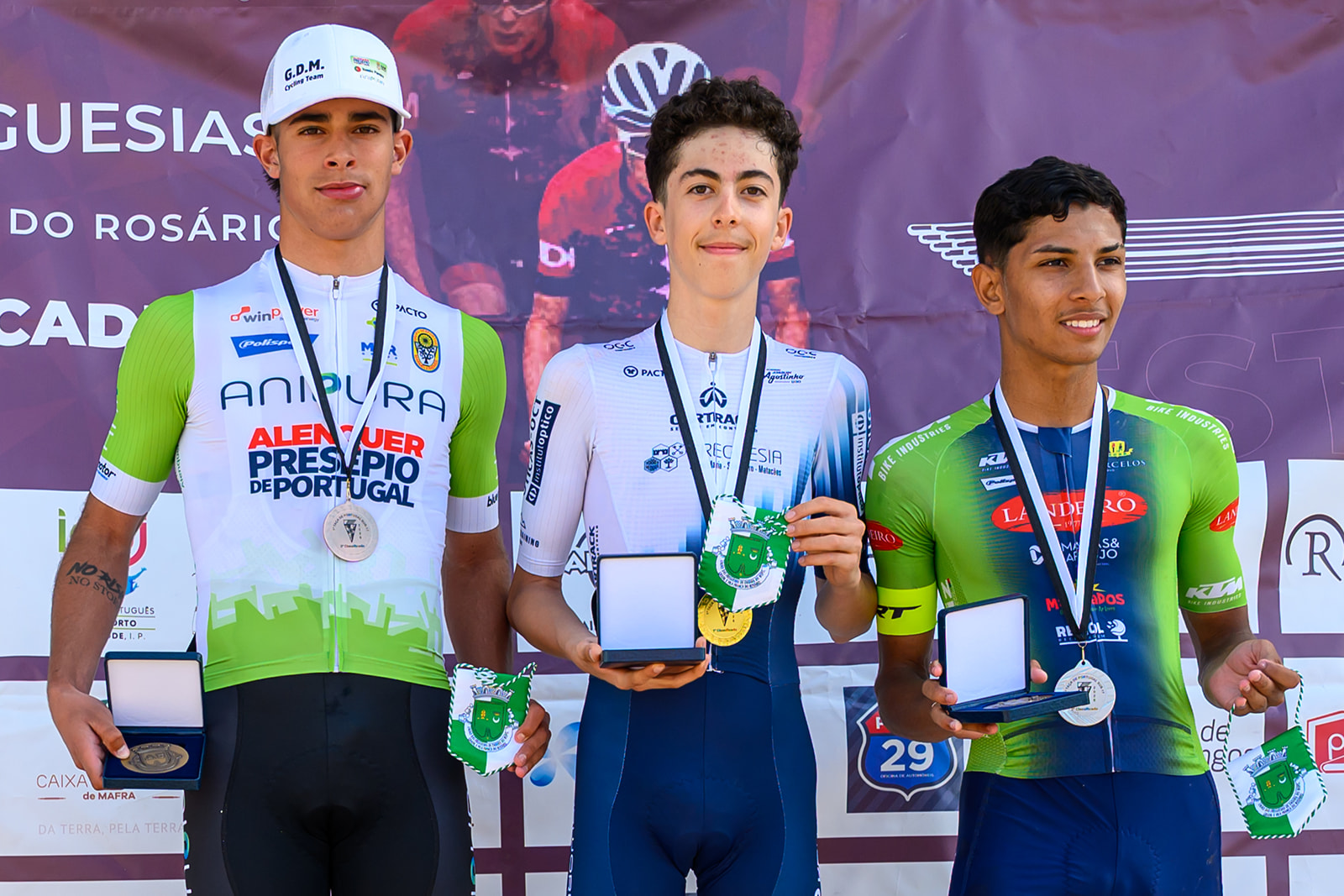 O pódio em Enxara do Bispo com Tomás Pereira, Guilherme Marreiros e Kaio Pena