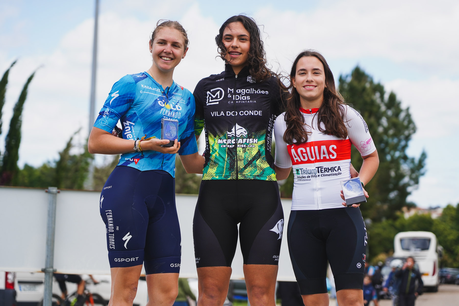 O pódio das juniores femininas com Adriana Vazquez, Maria Coimbra e Beatriz Rodrigues