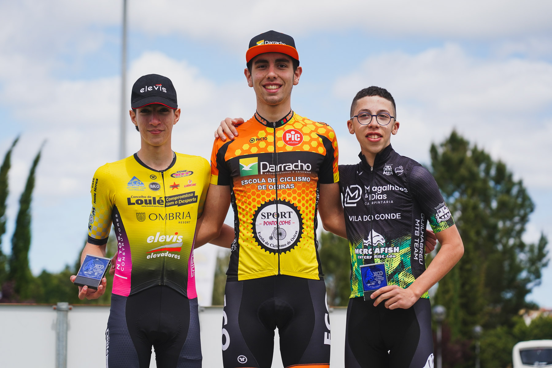 O pódio dos cadetes masculinos com Afonso Barros, Rafael Inácio e Renato Sousa