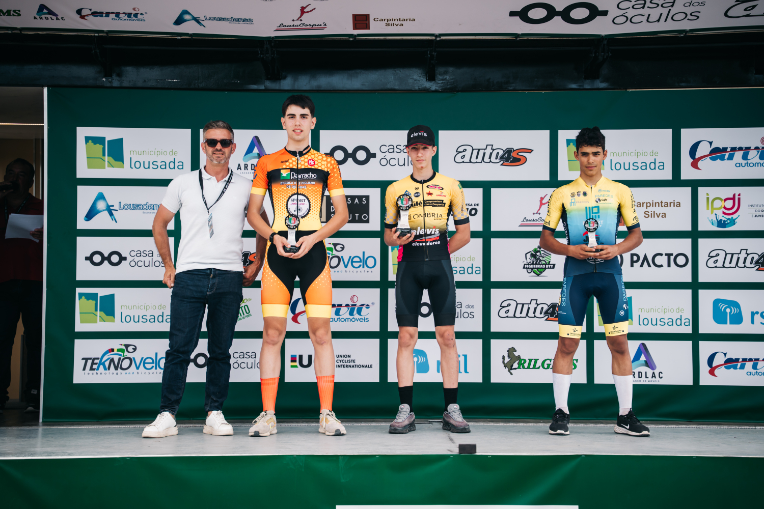 O pódio dos cadetes masculinos com Rafael Inácio, Afonso Barros e Daniel Santos