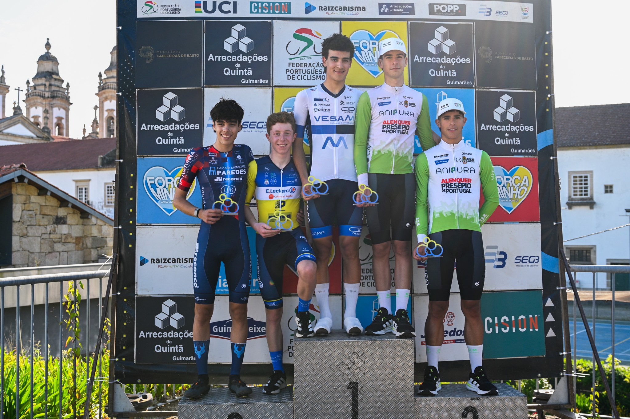 O pódio da 3ª Taça de Portugal de Cadetes com Rodrigo Oliveira, Francisco Trovão, Bruno Nogueira, Simão Ribeiro e Tomás Pereira