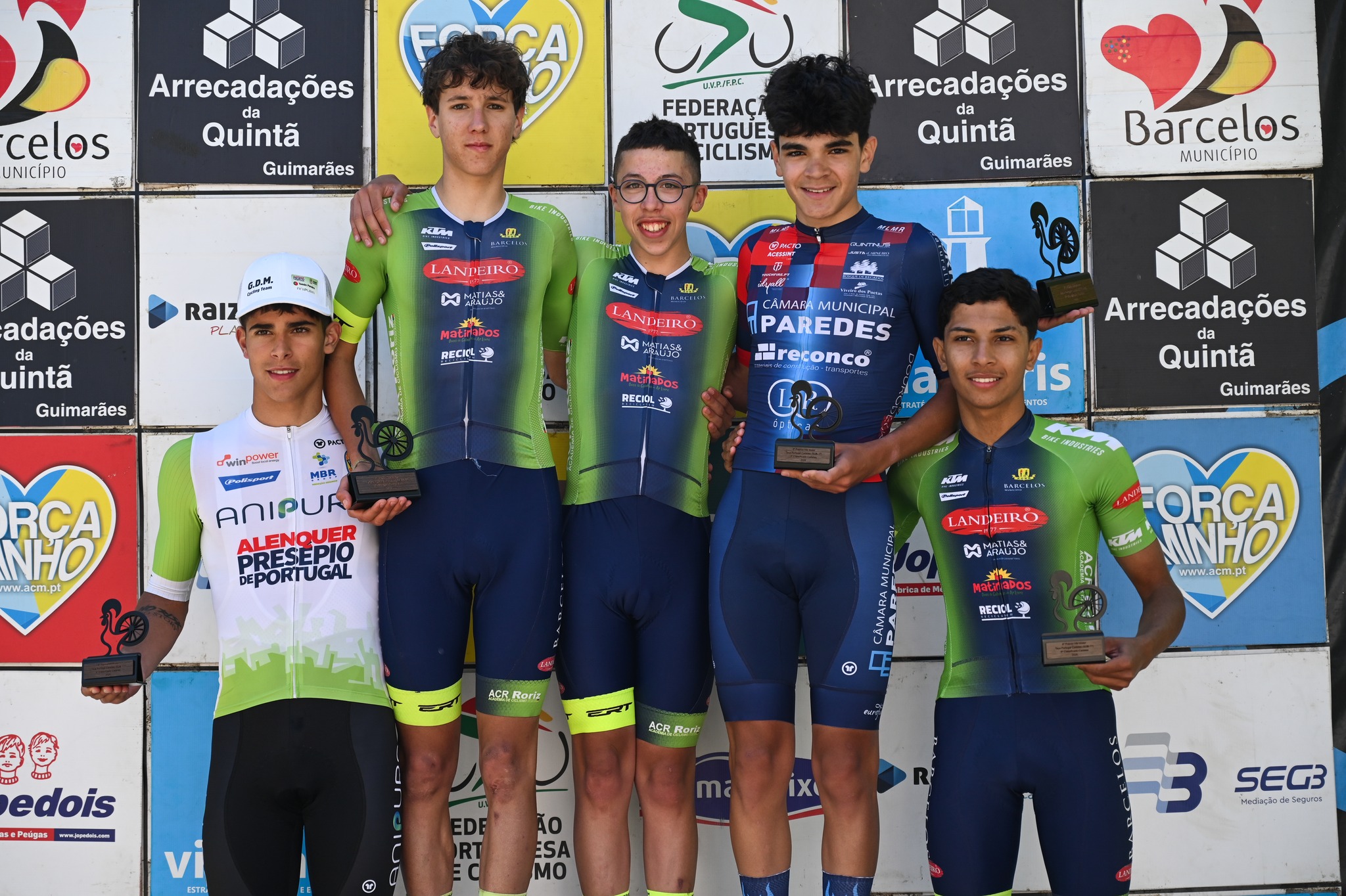 O pódio da 4ª prova da Taça de Portugal de Cadetes com Tomás Pereira, José Gomes, Renato Sousa, Filipe Granjinho e Kaio Pena