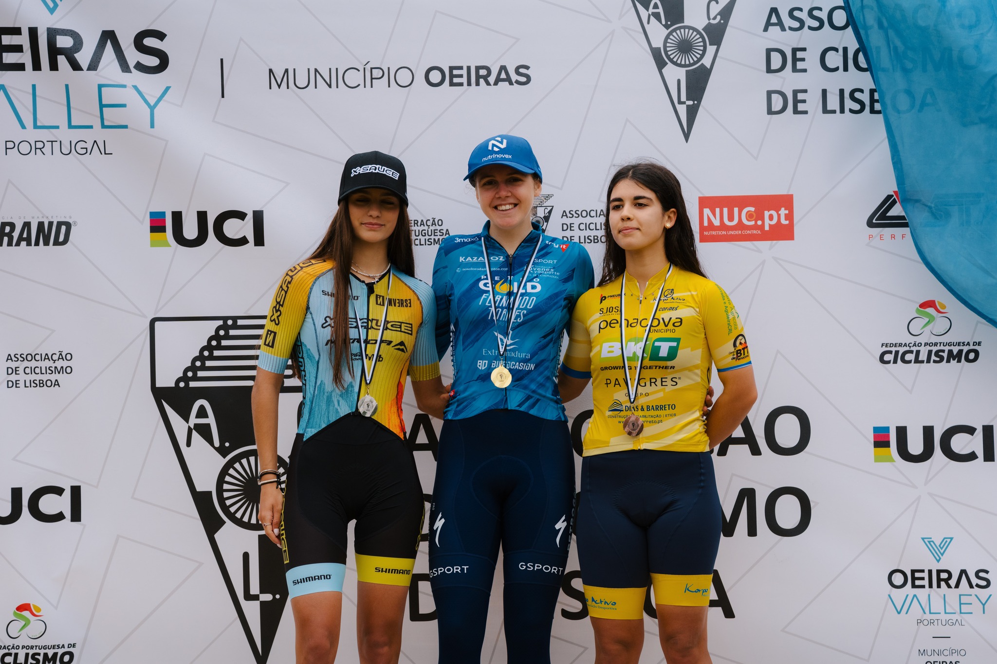 O pódio das Juniores femininas com Lara Pita, Adriana Vazquez e Maria Oliveira
