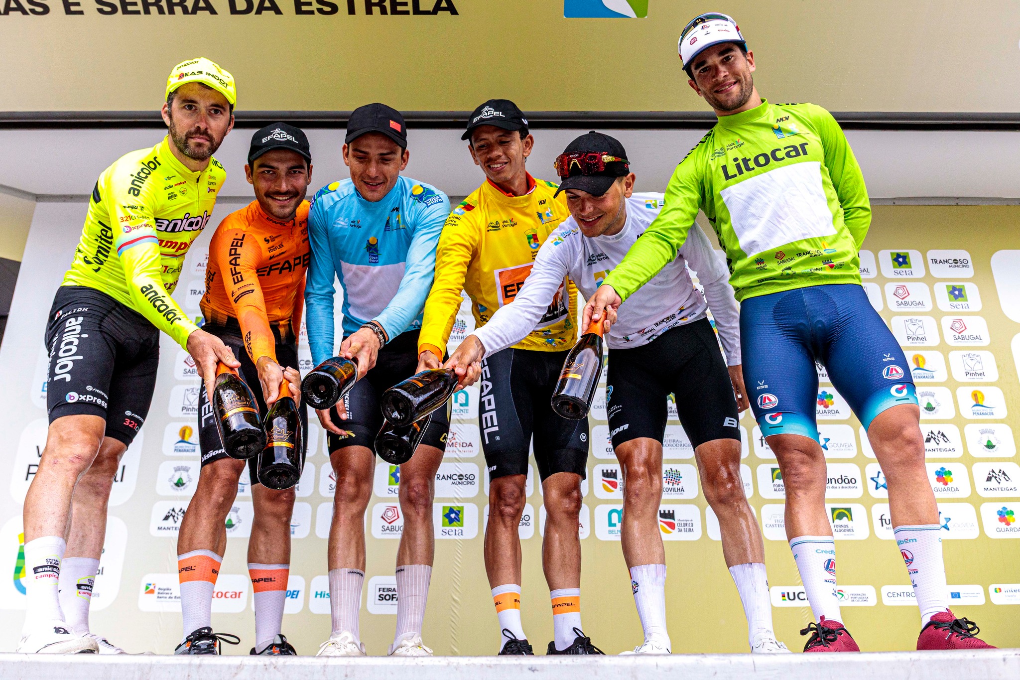 O pódio final com Alexis Guérin, Diogo Gonçalves, Lucas De Rossi, Jesus David Peña, Hugo de la Calle e Hugo Nunes