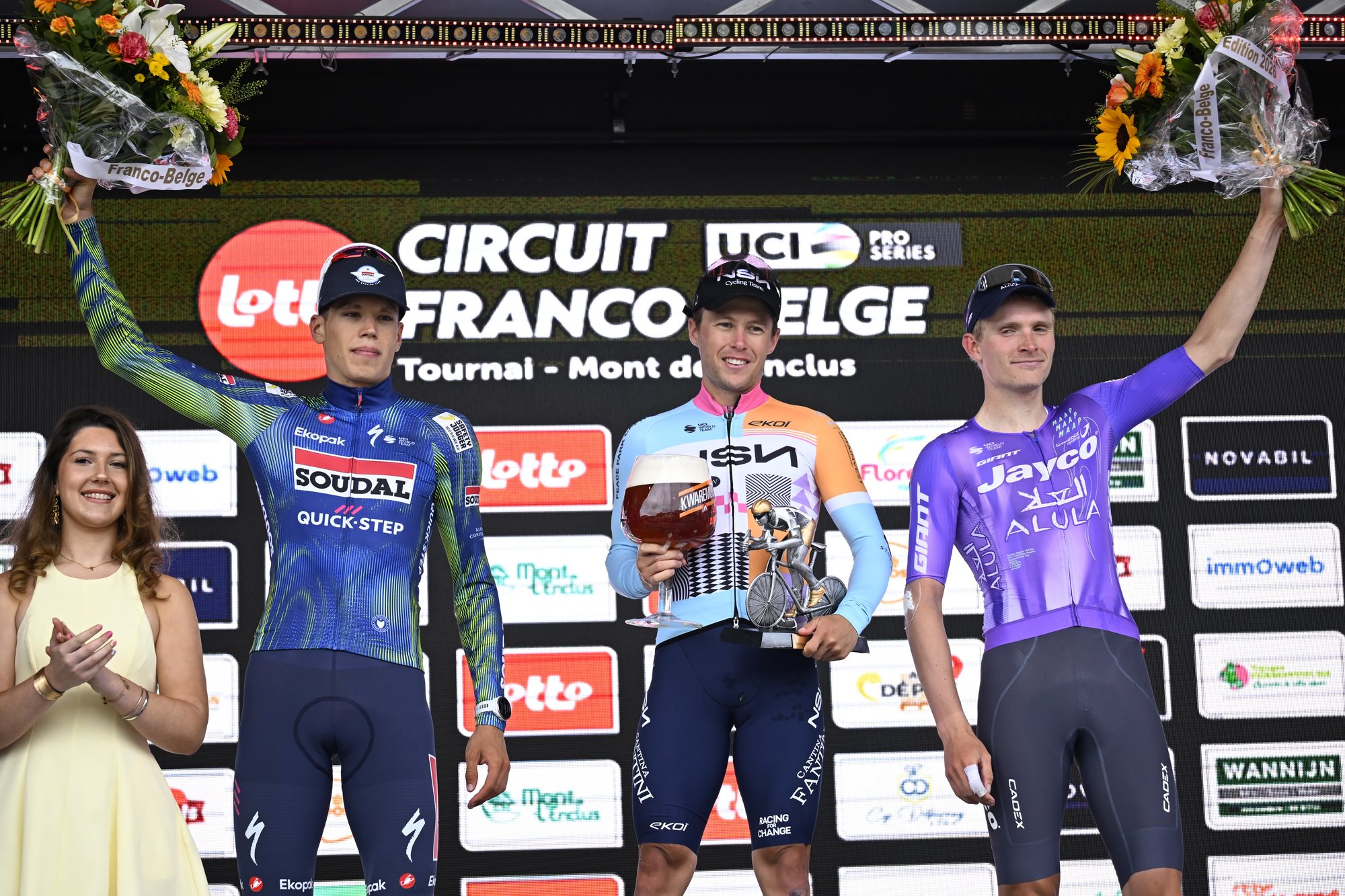 O pódio do Circuit Franco-Belge com Paul Magnier, Corbin Strong e Anders Foldager