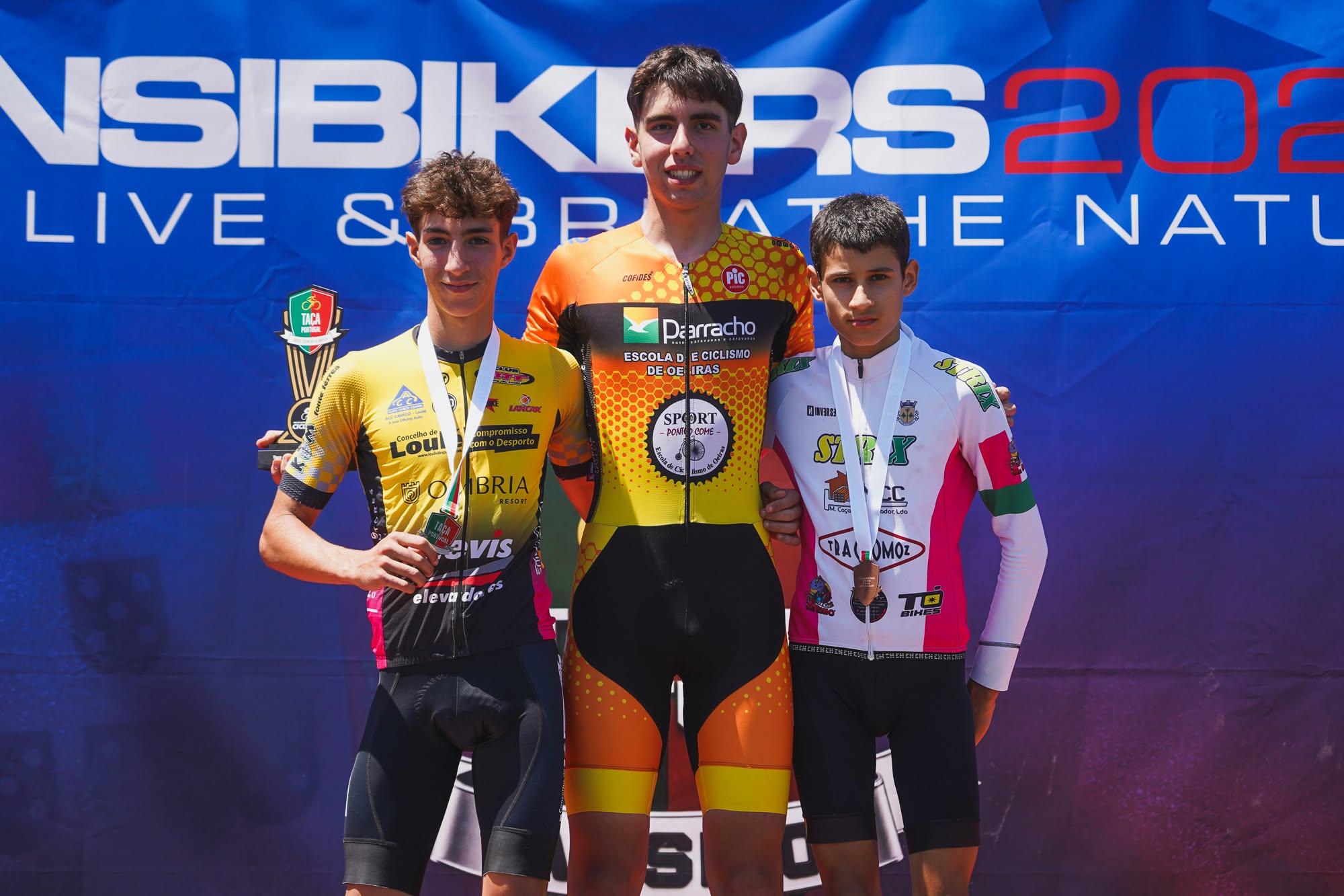 O pódio da Taça de Portugal dos cadetes masculinos com Afonso Barros, Rafael Inácio e Simão Ferreira