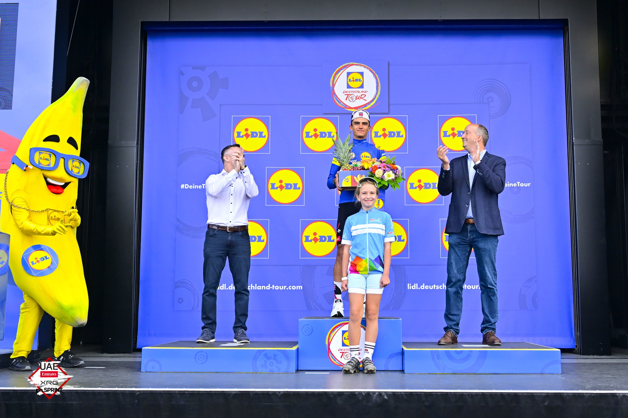Isaac Del Toro volta a envergar a camisola azul do Lidl Deutschland Tour (Foto: Arne Mill/SprintCyclingAgency©2026)