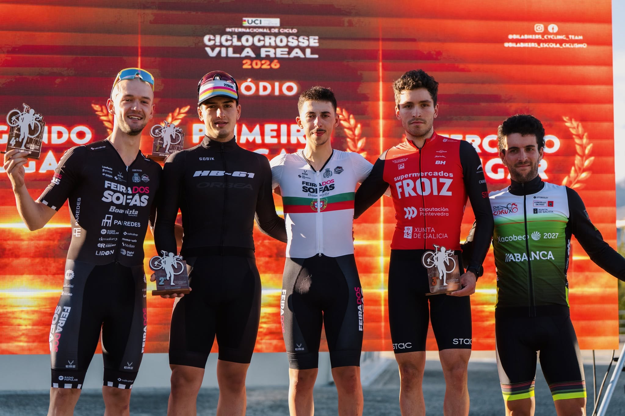 O pódio dos elites masculinos com Bruno Silva, Miguel Perez, Rafael Sousa, Miguel Rodriguez e Anxo Carril